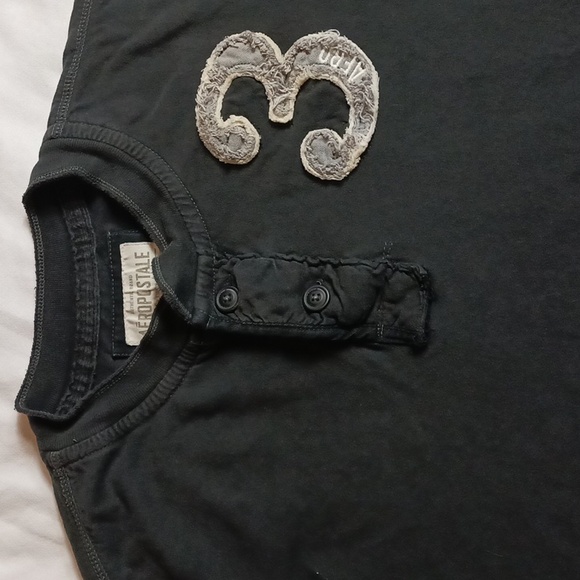 Aeropostale Faded Black Henley Long Sleeve Shirt Y2K Grunge Punk Size L - Picture 7 of 8